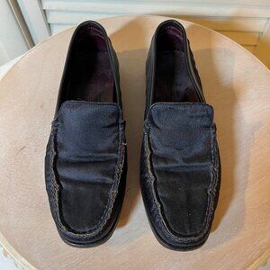 Tod's Women's Satin Loafer Shoe Size 8.5 Navy Blue Driving Shoe